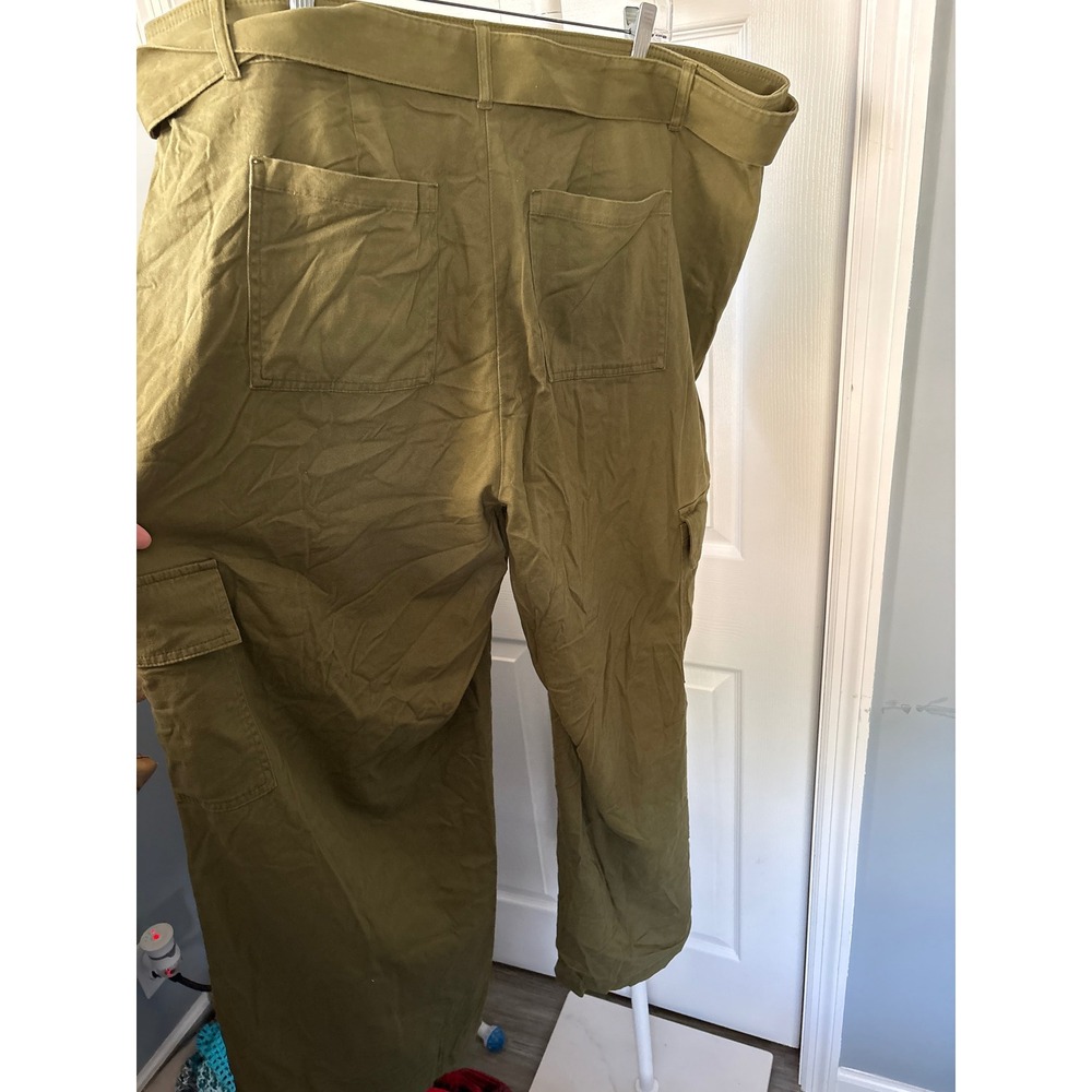 Ava & Viv Womens Plus Size 22 Olive Green Belted Wide Leg Cargo Pants NWT - Picture 8 of 8